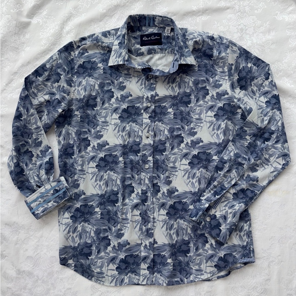 Robert Graham Blue Floral Men's Shirt Tailored Fit